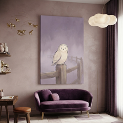 Snowy Owl Lavender Mist Cozy Watercolor Canvas Wall Art Prints
