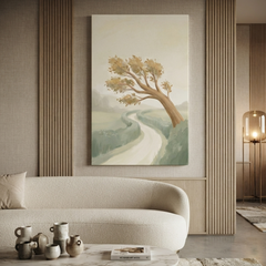 Leaning Tree Country Road Cozy Watercolor Canvas Wall Art Prints
