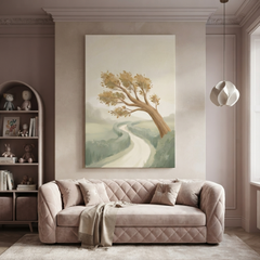 Leaning Tree Country Road Cozy Watercolor Canvas Wall Art Prints