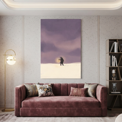 Lantern Walk Through Lavender Snow Cozy Watercolor Canvas Wall Art Prints