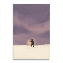 Lantern Walk Through Lavender Snow Cozy Watercolor Canvas Wall Art Prints