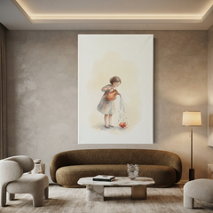 Little Girl Watering Bloom Cozy Watercolor Canvas Wall Art Prints