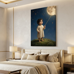 Child & the Moon – Soft Surreal Conceptual Canvas Print Art