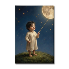 Child & the Moon – Soft Surreal Conceptual Canvas Print Art