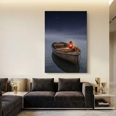 Lantern Boat at Night – Soft Surreal Conceptual Canvas Print Art