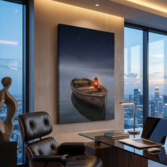 Lantern Boat at Night – Soft Surreal Conceptual Canvas Print Art
