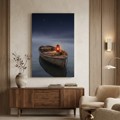 Lantern Boat at Night – Soft Surreal Conceptual Canvas Print Art