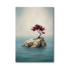 Lone Crimson Tree – Soft Surreal Conceptual Canvas Print Art