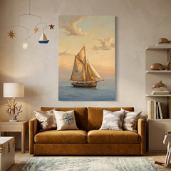Lone Sailboat at Golden Hour – Soft Surreal Conceptual Canvas Art