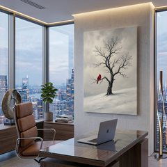 Crimson Cardinal in Winter Snow – Soft Surreal Conceptual Canvas Art
