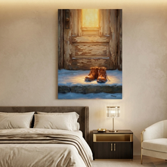 Homecoming on a Snowy Doorstep – Soft Surreal Conceptual Canvas Art
