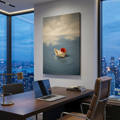 Snowbound Cottage with Warm Light – Soft Surreal Conceptual Canvas Art