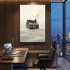 Lone Cottage in Endless Snow – Soft Surreal Conceptual Canvas Art