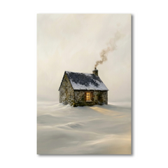 Lone Cottage in Endless Snow – Soft Surreal Conceptual Canvas Art