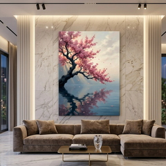 Cherry Blossoms Over Still Water – Soft Surreal Conceptual Canvas Art