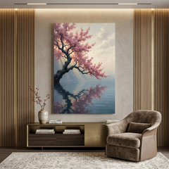 Cherry Blossoms Over Still Water – Soft Surreal Conceptual Canvas Art