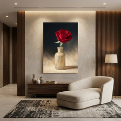 Single Red Rose in Glass – Soft Surreal Conceptual Canvas Art
