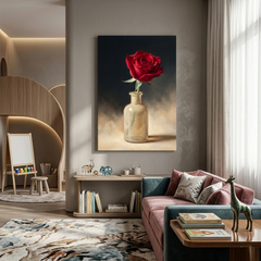 Single Red Rose in Glass – Soft Surreal Conceptual Canvas Art