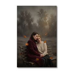 Autumn Embrace on a Bench – Soft Surreal Conceptual Canvas Art