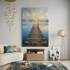 Lamplit Pier into the Mist – Soft Surreal Conceptual Canvas Art