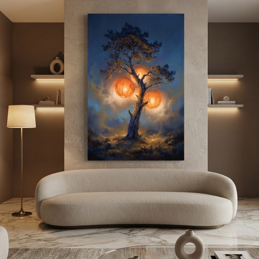 The Lantern Tree Glow – Soft Surreal Conceptual Canvas Art