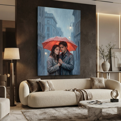 The Red Umbrella Embrace – Soft Surreal Conceptual Canvas Art