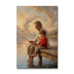 Fishing Through Golden Memories – Soft Surreal Conceptual Canvas Art