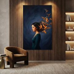 Her Thoughts Take Flight – Soft Surreal Conceptual Canvas Art