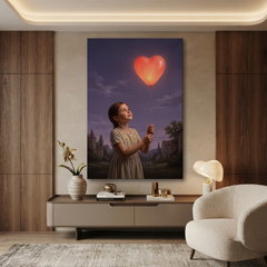 The Glowing Heart Balloon – Soft Surreal Conceptual Canvas Art