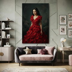 The Gown Of Red Roses – Soft Surreal Conceptual Canvas Art