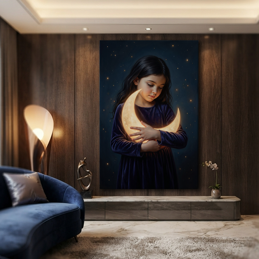 Embracing The Gentle Moon – Soft Surreal Conceptual Canvas Art