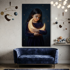 Embracing The Gentle Moon – Soft Surreal Conceptual Canvas Art