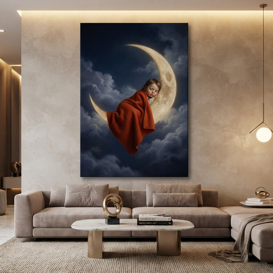 Sleeping On The Moon – Soft Surreal Conceptual Canvas Art