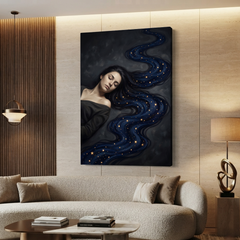 Dreaming In Starlit Hair – Soft Surreal Conceptual Canvas Art