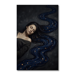 Dreaming In Starlit Hair – Soft Surreal Conceptual Canvas Art