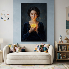 Cradling The Little Sun – Soft Surreal Conceptual Canvas Art