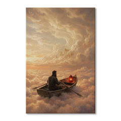Rowing Through The Clouds – Soft Surreal Conceptual Canvas Art