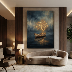 The Boat Of Golden Life – Soft Surreal Conceptual Canvas Art