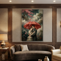 The Blossom Umbrella Embrace – Soft Surreal Conceptual Canvas Art