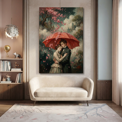 The Blossom Umbrella Embrace – Soft Surreal Conceptual Canvas Art