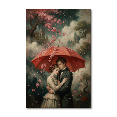 The Blossom Umbrella Embrace – Soft Surreal Conceptual Canvas Art