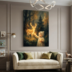 The Golden Deer Encounter – Soft Surreal Conceptual Canvas Art