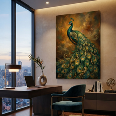 The Gilded Peacock Reverie – Soft Surreal Conceptual Canvas Art