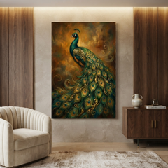 The Gilded Peacock Reverie – Soft Surreal Conceptual Canvas Art