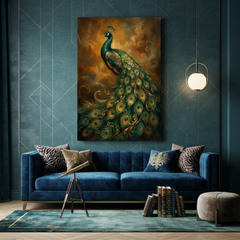 The Gilded Peacock Reverie – Soft Surreal Conceptual Canvas Art