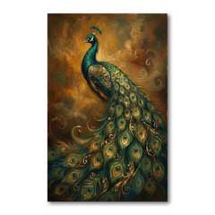 The Gilded Peacock Reverie – Soft Surreal Conceptual Canvas Art