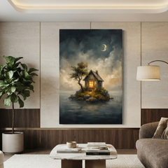 The Lonely Moonlit Cottage – Soft Surreal Conceptual Canvas Art