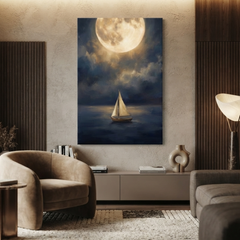 Sailing The Silver Moonlight – Soft Surreal Conceptual Canvas Art