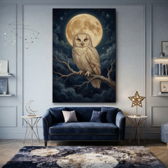 The Moonlit Guardian Owl – Soft Surreal Conceptual Canvas Art