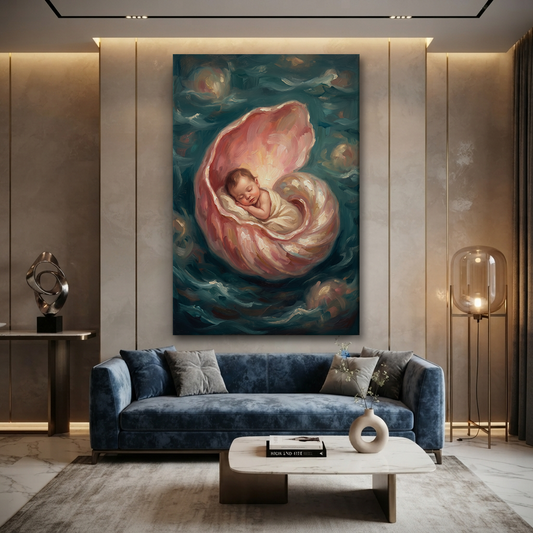 Cradled In The Pearl Shell – Soft Surreal Conceptual Canvas Art